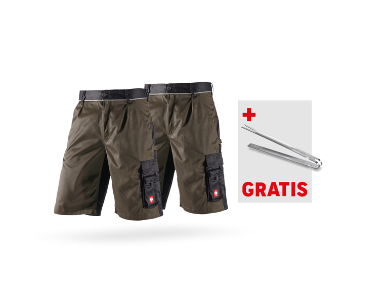 Hoofdaanzicht, Koopjes, SET: 2x Short e.s.image + GRATIS BBQ-tang, olijf/zwart