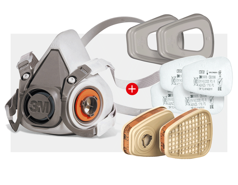 Hoofdaanzicht, Adem-beschermings-maskers, 3M Maskerset 6200