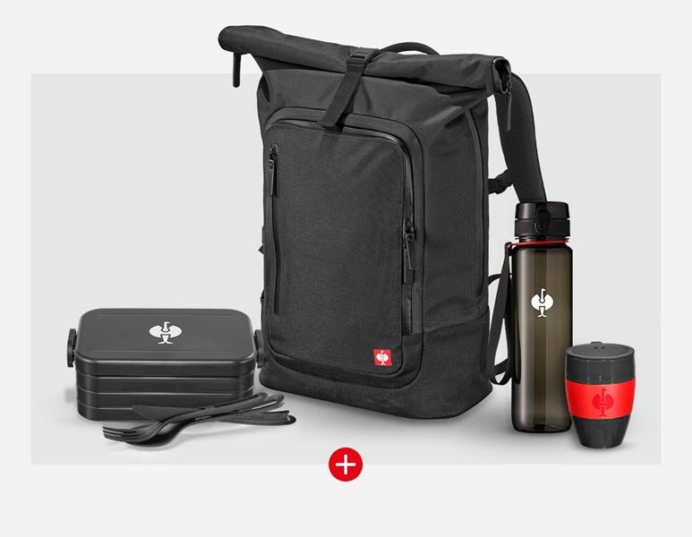 Hoofdaanzicht, Heren, e.s.work&travel rolltop-rugzak geschenkset, zwart