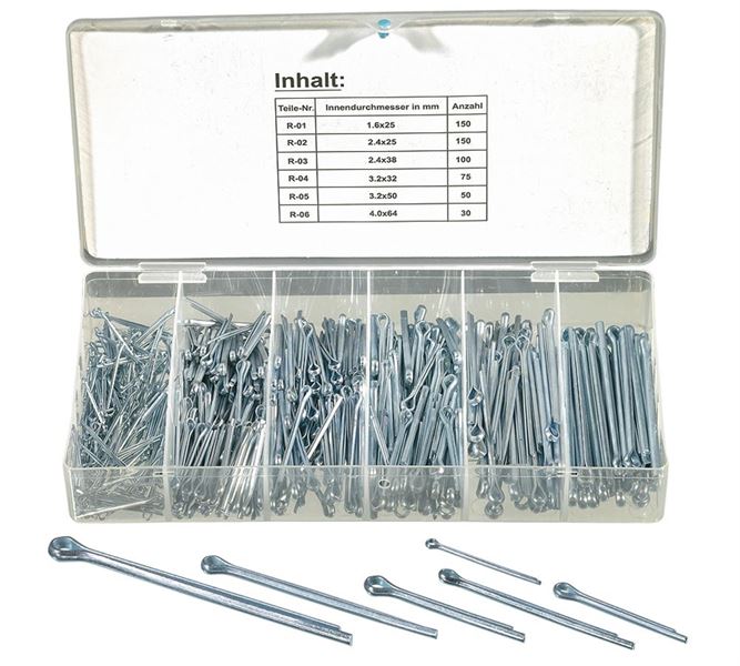 Hoofdaanzicht, Assortiment kleine onderdelen, Assortiment splitpennen