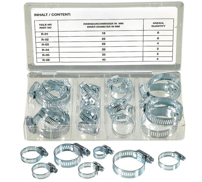 Hoofdaanzicht, Assortiment kleine onderdelen, Assortiment slangklemmen