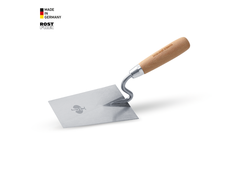 Hoofdaanzicht, Gereedschap, e.s. Metselaarstroffel met S-hals, edelstaal