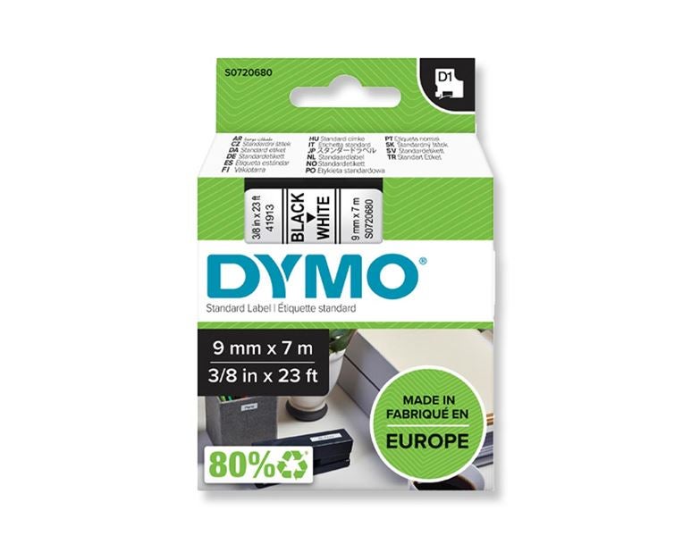 Hoofdaanzicht, Labelen, DYMO D1 labeltape, 9 mm, wit/zwart