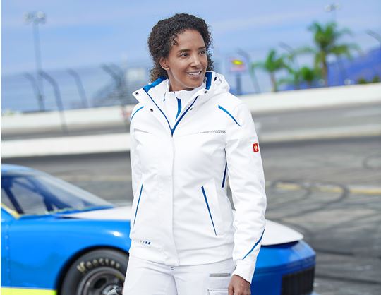 Aanzicht 2, Winter­ softshell­jack e.s.​motion 2020, dames, wit/gentiaanblauw