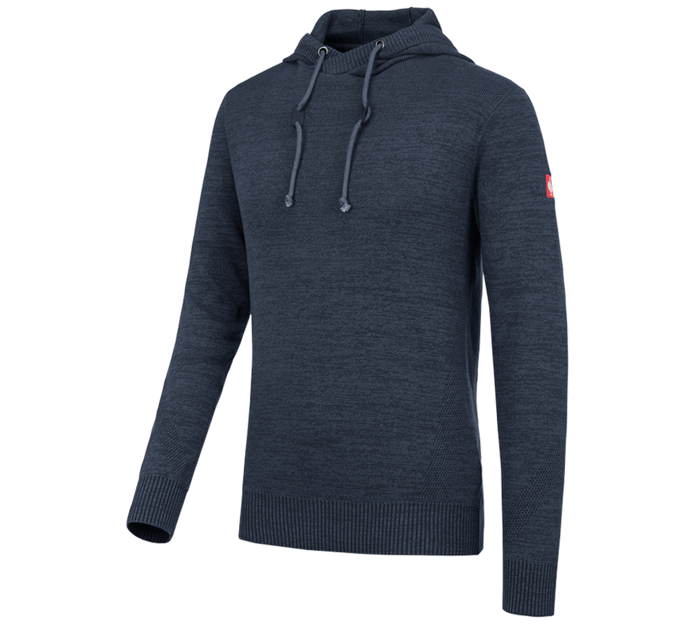 Bovenkleding: e.s Gebreide hoody + nachtblauw melange