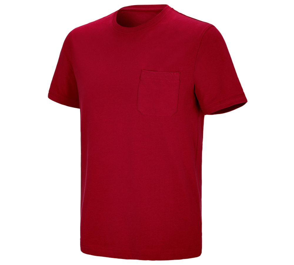 Bovenkleding: e.s. T-shirt cotton stretch Pocket + vuurrood