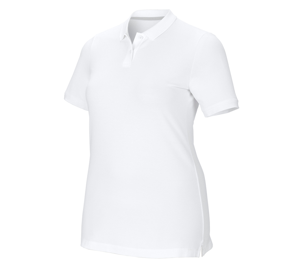 Bovenkleding: e.s. Pique-Polo cotton stretch, dames, plus fit + wit
