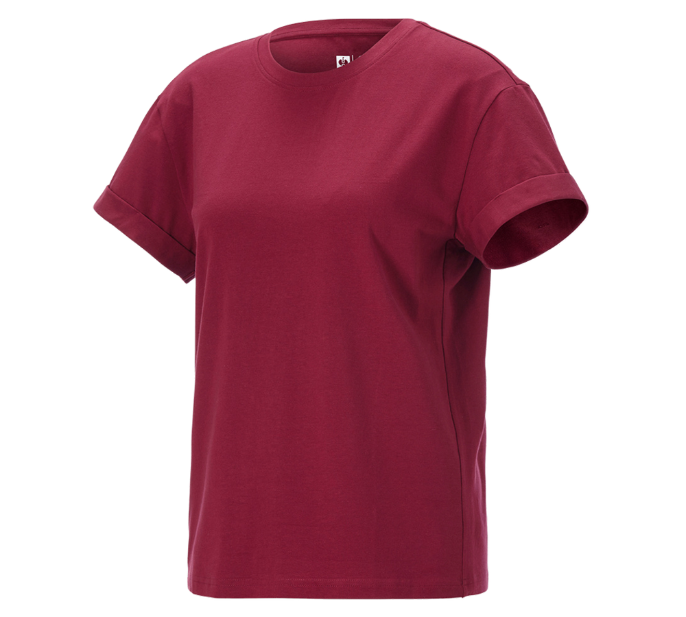 Bovenkleding: e.s. T-Shirt cotton stretch rolled sleeve, dames + bordeaux