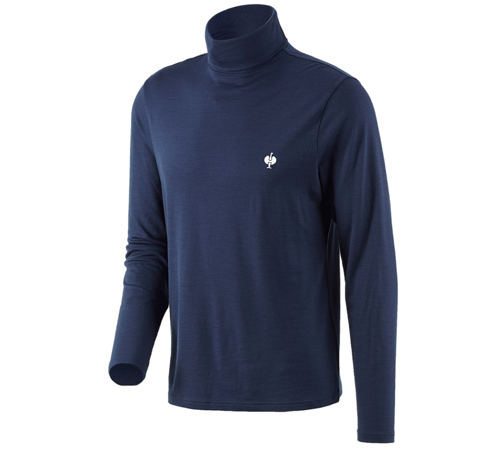 Onderwerpen: Shirt met col Merino e.s.trail + diepblauw/wit