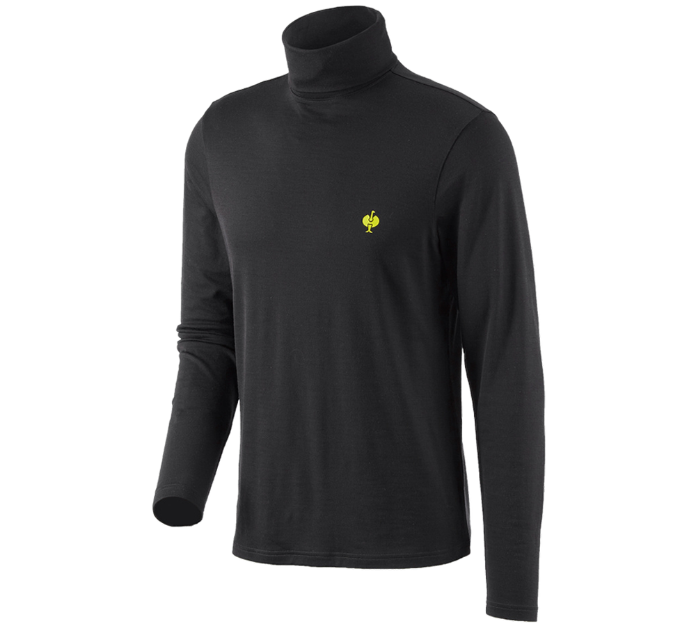 Onderwerpen: Shirt met col Merino e.s.trail + zwart/zuurgeel