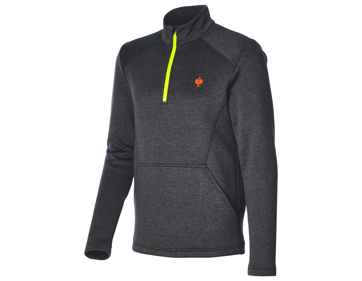 Bovenkleding: Schipperstrui thermo stretch e.s.trail + zwart melange/signaaloranje/signaalgeel