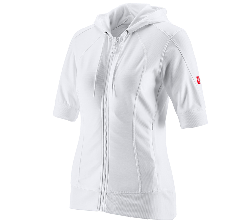 Werkjassen: e.s.Functioneel capuchonjack stripe 3/4-mouw,dames + wit
