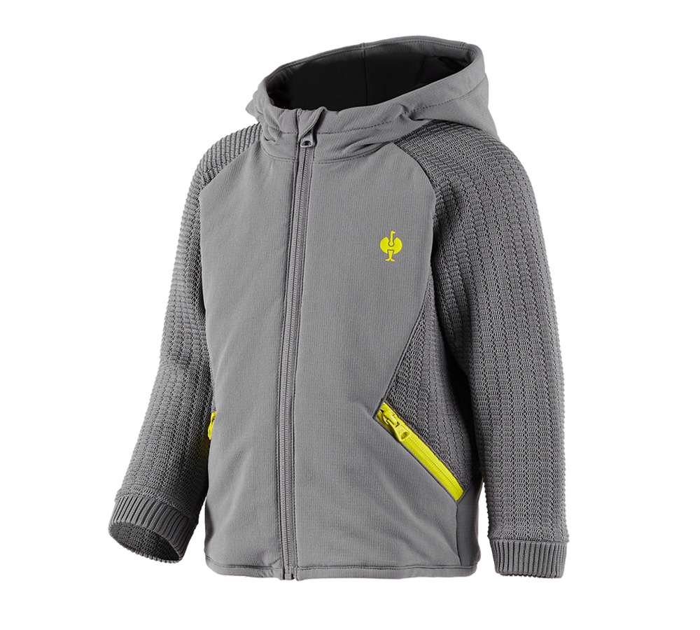 Jassen: Hybride gebreide jack met capuchon e.s.trail,kind. + bazaltgrijs/zuurgeel