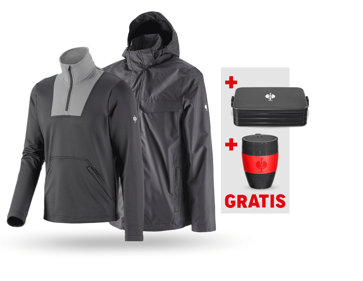 Kleding: SET: Regenjack + Funct.-Schipperstrui e.s.concrete + antraciet