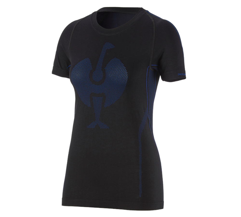Thermo Ondergoed	: e.s. Functionele-T-Shirt seamless-warm, dames + zwart/gentiaanblauw