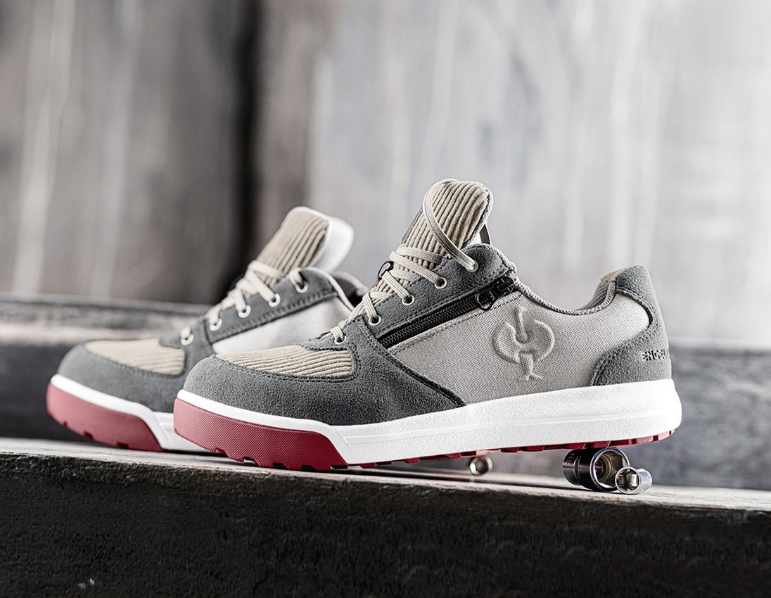 S1: S1 Halfhoge veiligheidsschoen e.s. Janus II low + duifgrijs/cement/fluweelrood