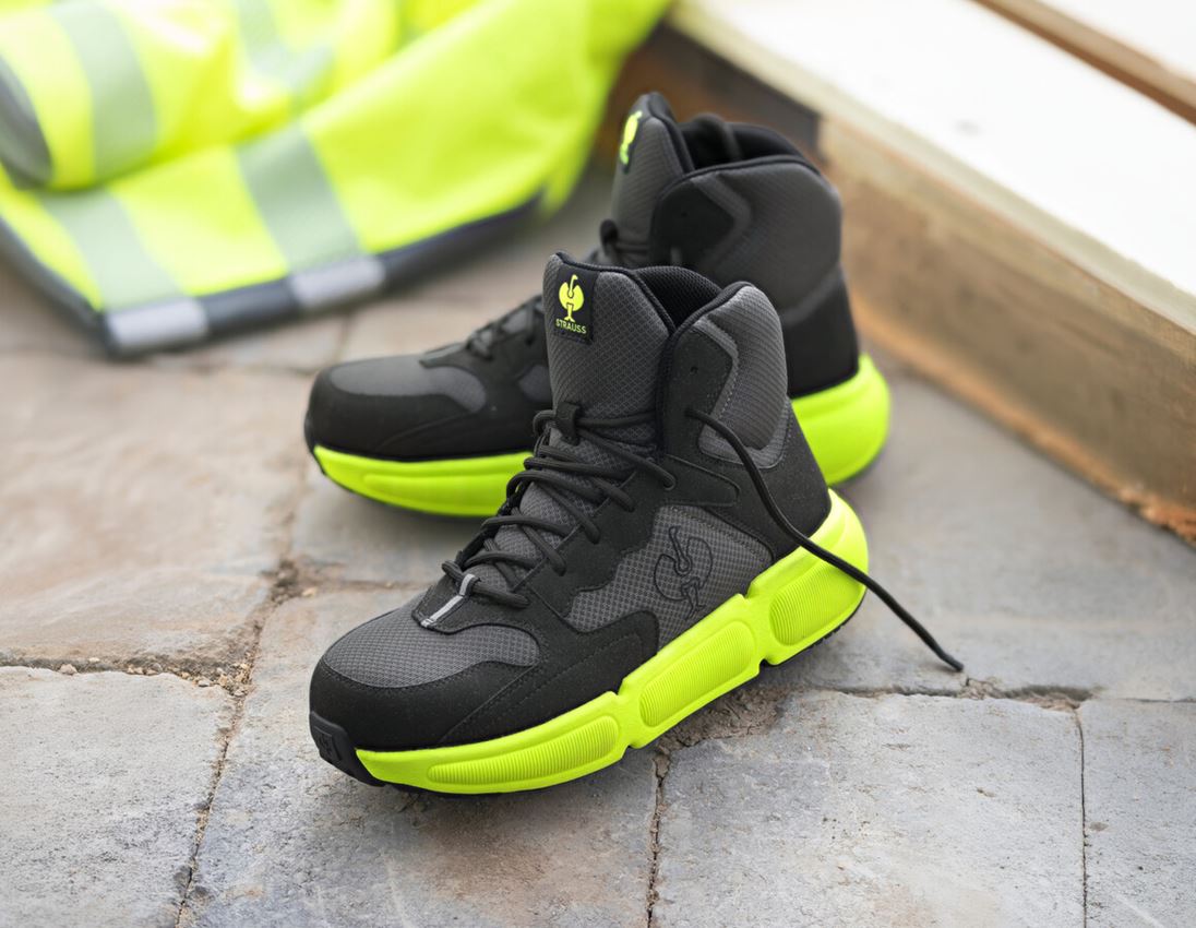S1: S1 Veiligheidsschoenen Strauss.1004 mid + carbongrijs/signaalgeel