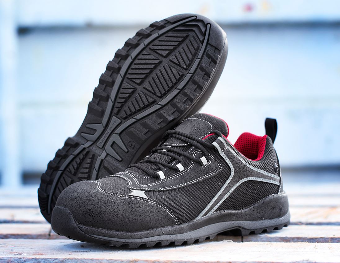 S3: e.s. S3 Halfhoge veiligheidsschoenen Zahnia low + zwart/rood