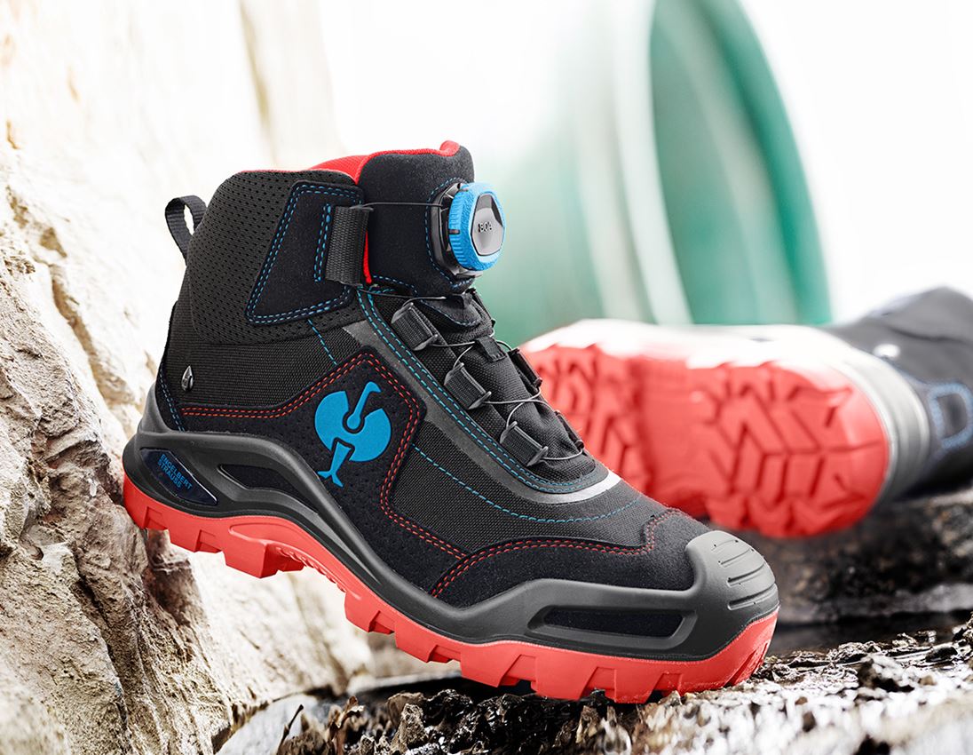 S3: S3 Veiligheidsschoenen e.s. Kastra II mid + zwart/vuurrood/gentiaanblauw