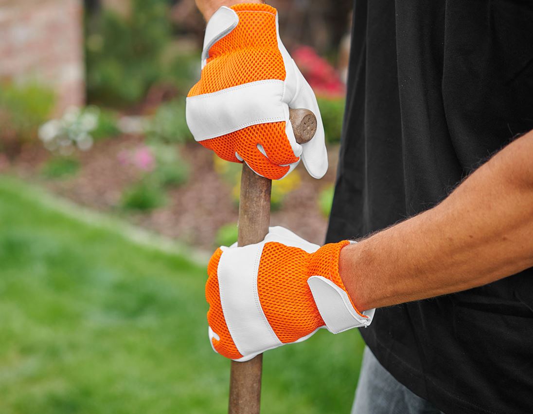 Leer: e.s. lederen handschoenen Mesh + oranje