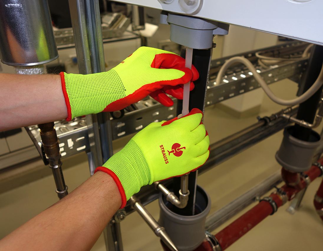 Gecoate: Nitrilschuim handschoenen Flexible Foam + signaalgeel/rood 1