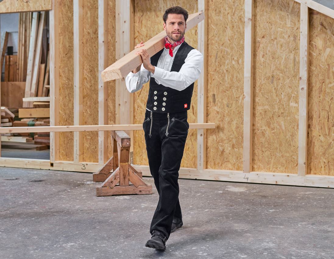 Werkbroeken: e.s. Trad. broek grove ribcord met smalle pijp + zwart 1