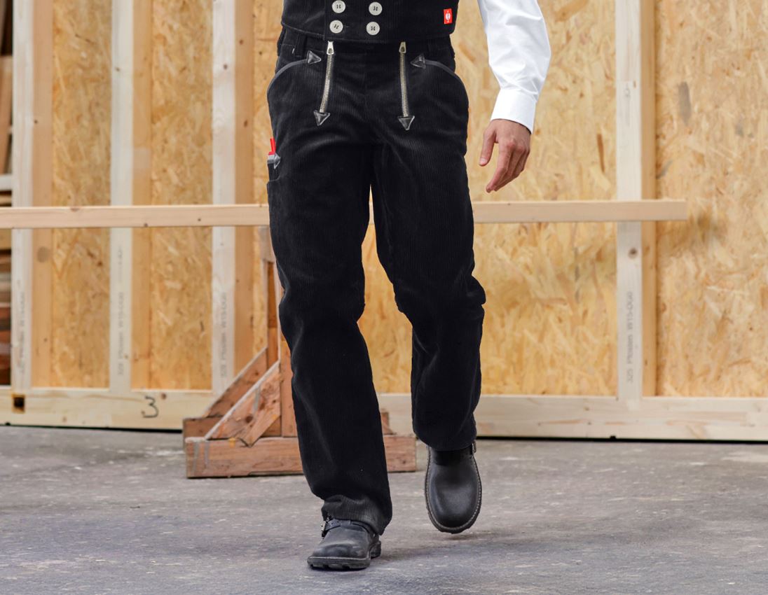 Werkbroeken: e.s. Trad. broek grove ribcord met smalle pijp + zwart