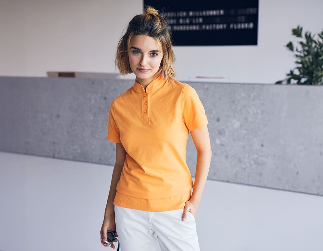 Bovenkleding: e.s. Poloshirt cotton Mandarin, dames + licht oranje
