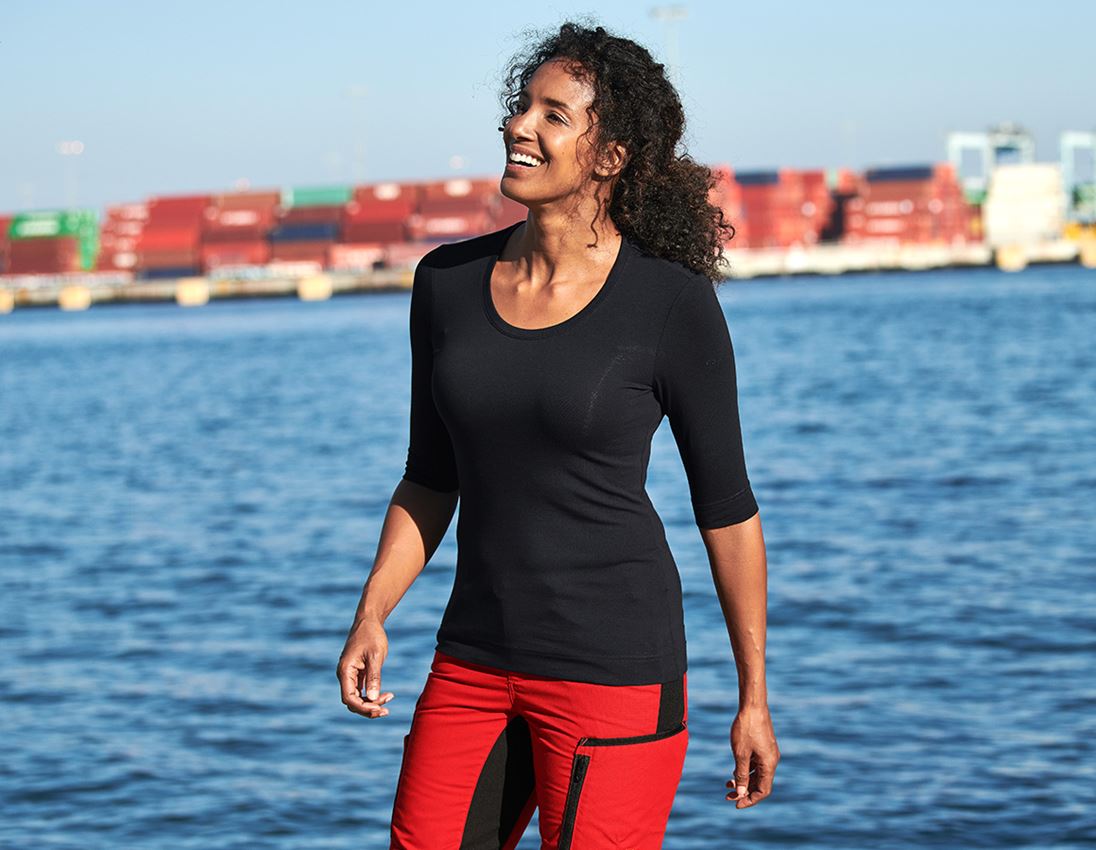 Onderwerpen: e.s. Shirt 3/4-mouw cotton stretch, dames + zwart