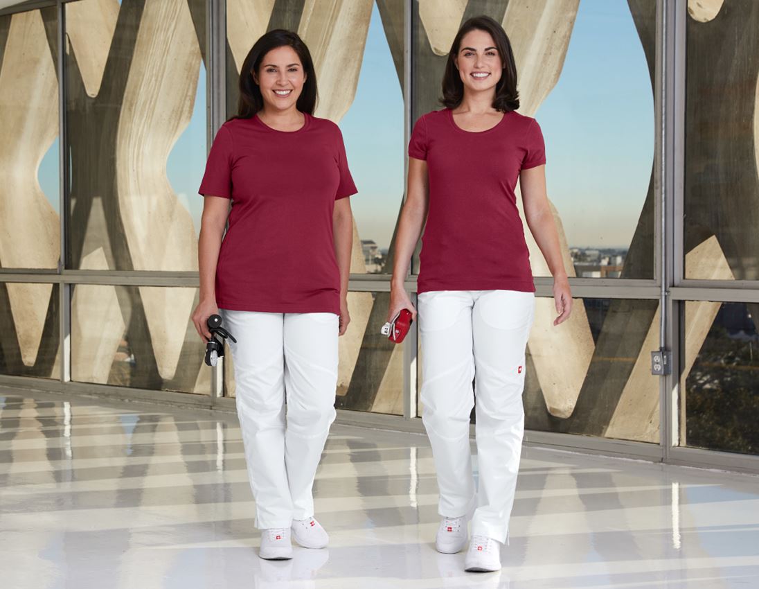 Bovenkleding: e.s. T-Shirt cotton stretch, dames + bordeaux 1