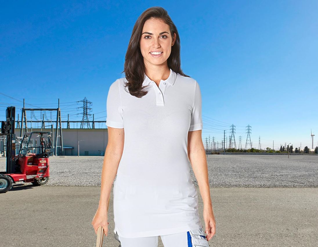 Onderwerpen: e.s. Pique-Polo cotton stretch, dames, long fit + wit