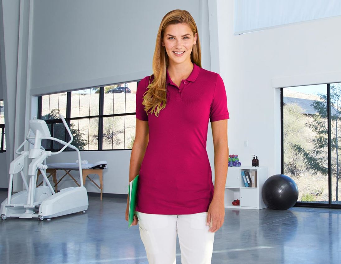 Bovenkleding: e.s. Pique-Polo cotton stretch, dames, long fit + bessen