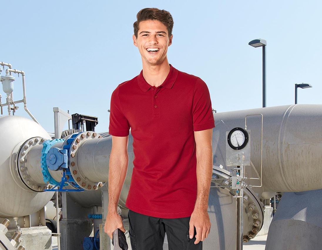 Bovenkleding: e.s. Pique-Polo cotton stretch, slim fit + vuurrood