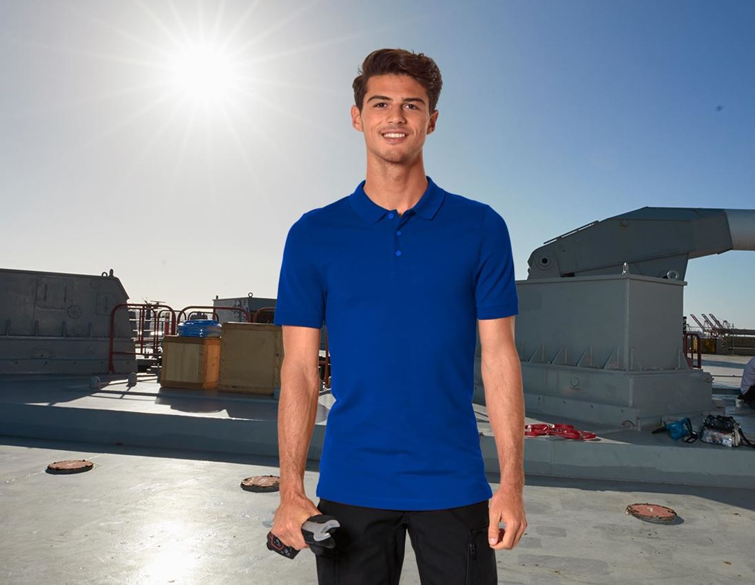Bovenkleding: e.s. Pique-Polo cotton stretch, slim fit + korenblauw