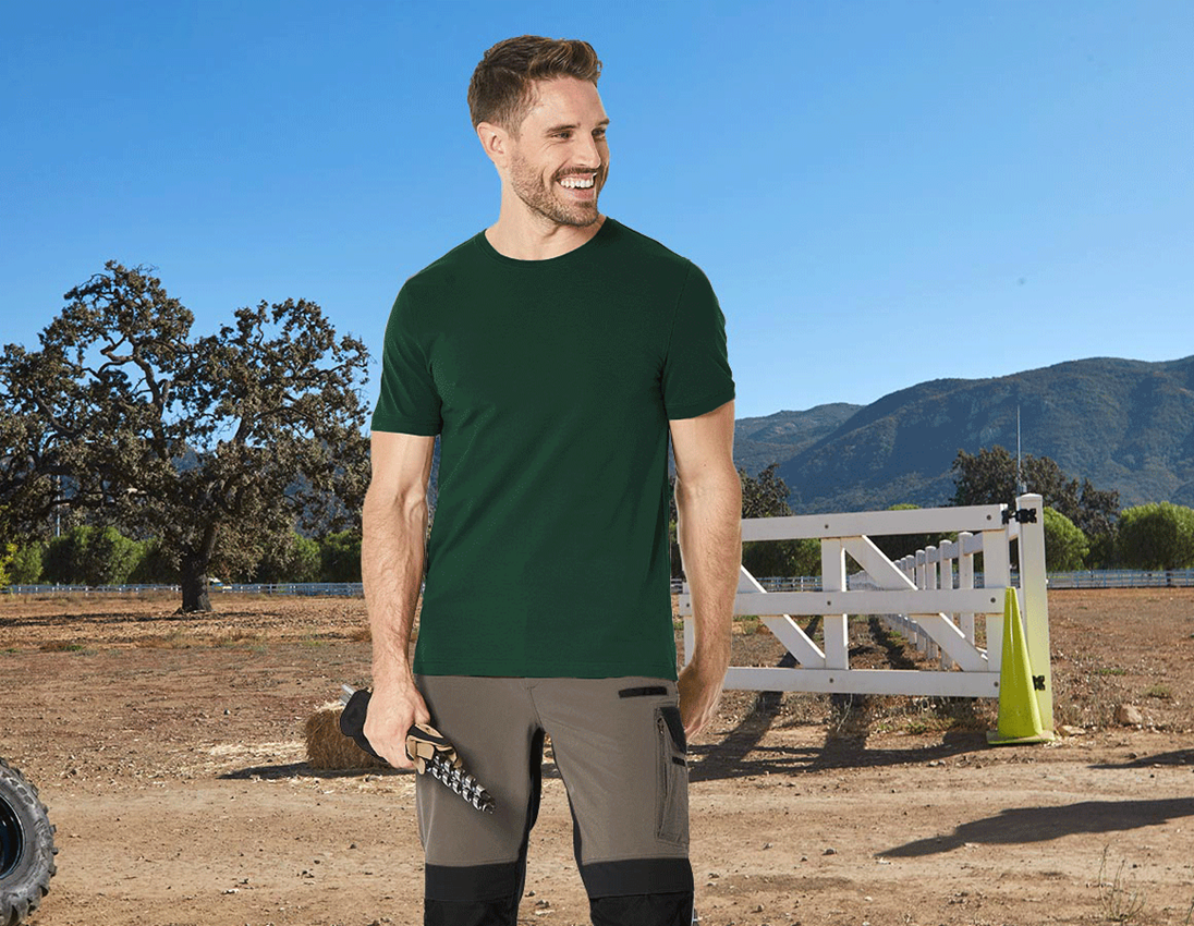 Bovenkleding: e.s. T-Shirt cotton stretch, slim fit + groen