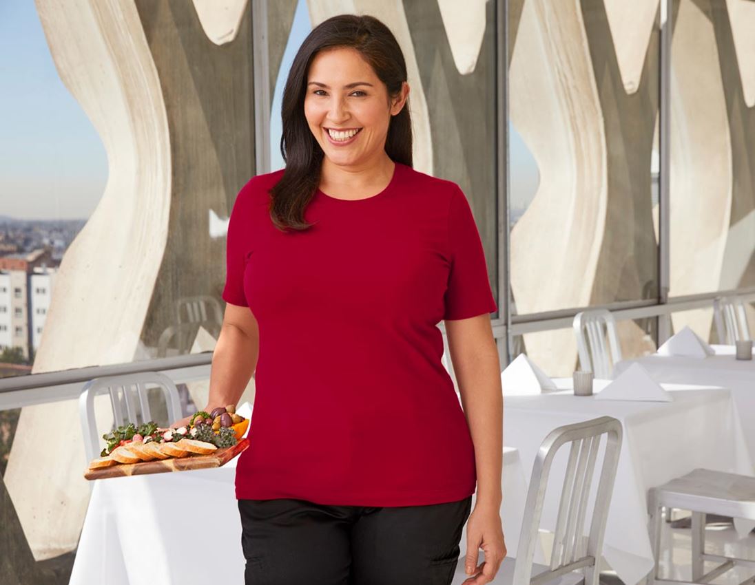 Bovenkleding: e.s. T-Shirt cotton stretch, dames, plus fit + vuurrood