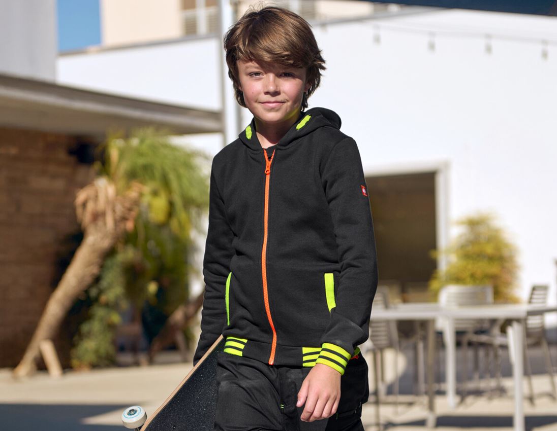 Bovenkleding: Hoody-Sweatjack e.s.motion 2020, kinderen + zwart/signaalgeel/signaaloranje