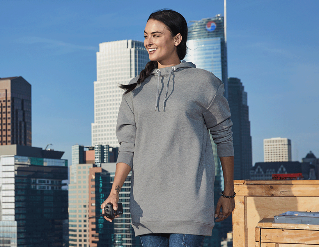 Bovenkleding: e.s. oversize hoody-sweatshirt poly cotton, dames + grijs mêlee