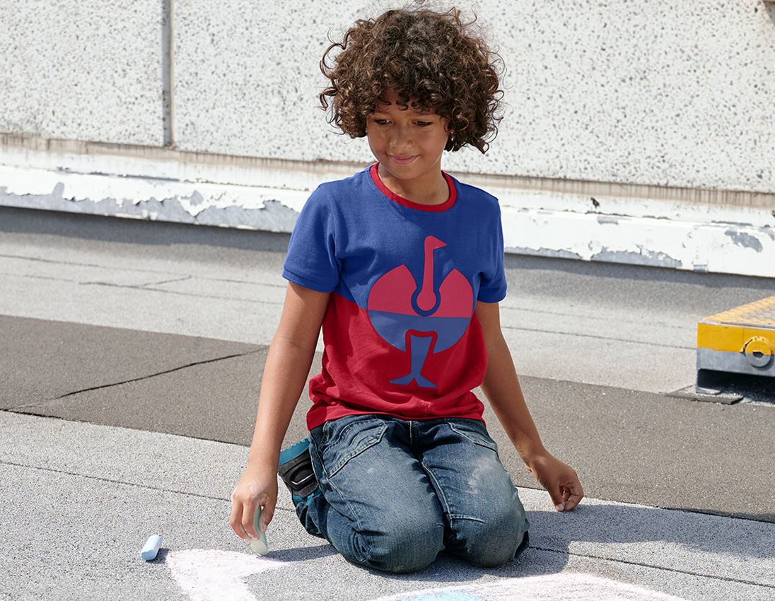 Bovenkleding: e.s. Pique-Shirt colourblock, kinderen + korenblauw/vuurrood