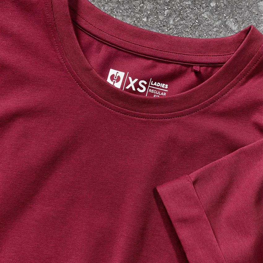 Bovenkleding: e.s. T-Shirt cotton stretch rolled sleeve, dames + bordeaux 2