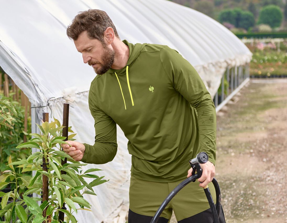 Bovenkleding: Functionele hoodie-longsleeve UV e.s.trail + jeneverbesgroen/limegroen
