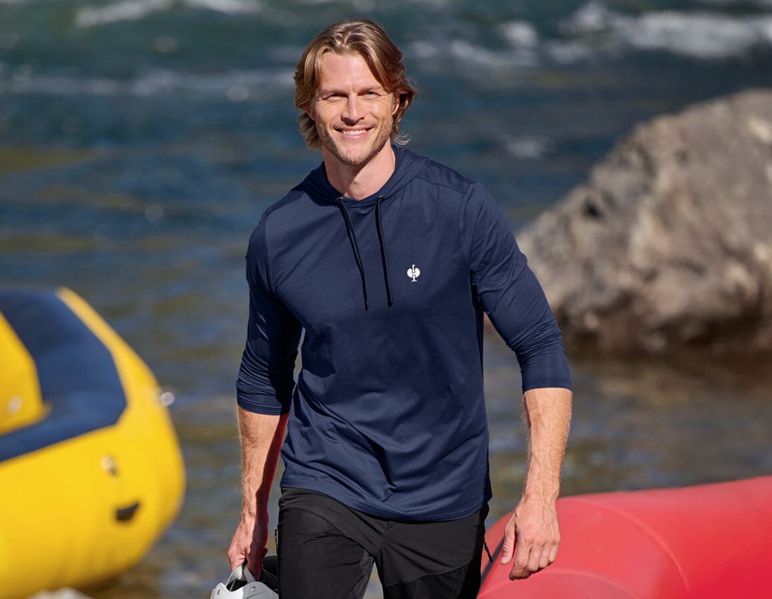 Bovenkleding: Functionele hoodie-longsleeve UV e.s.trail + diepblauw/wit