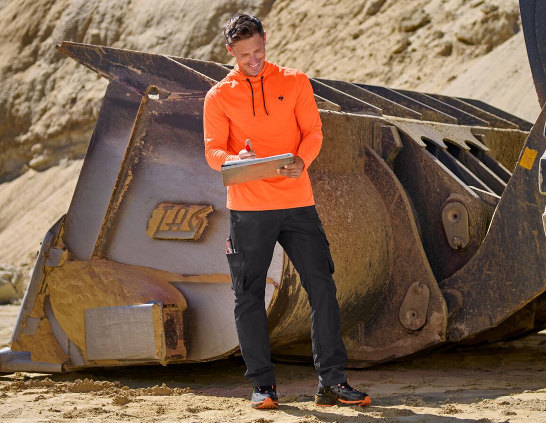 Bovenkleding: Visibility funct. hoodie-longsleeve UV e.s.trail + signaaloranje/zwart 1