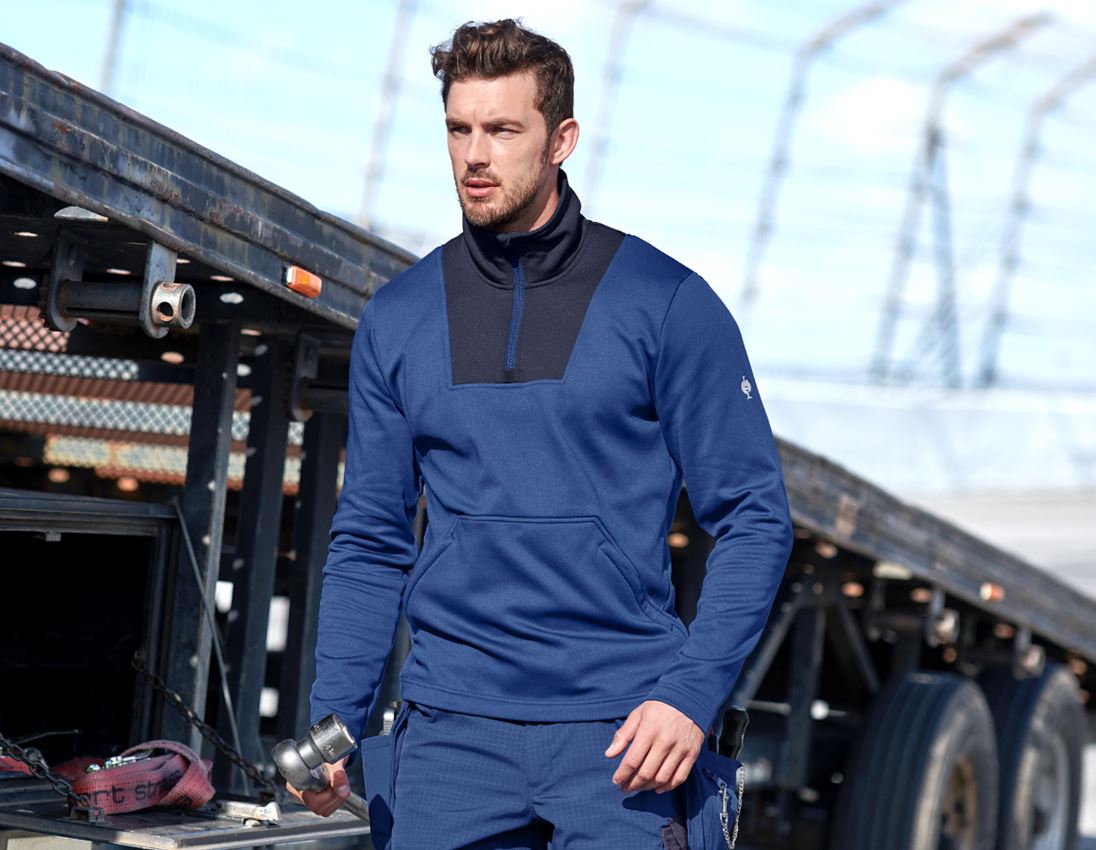 Bovenkleding: Funct.-Schipperstrui thermo stretch e.s.concrete + alkalisch blauw/diepblauw