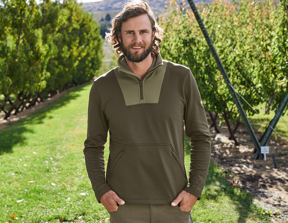 Bovenkleding: Funct.-Schipperstrui thermo stretch e.s.concrete + moddergroen/stipa-groen