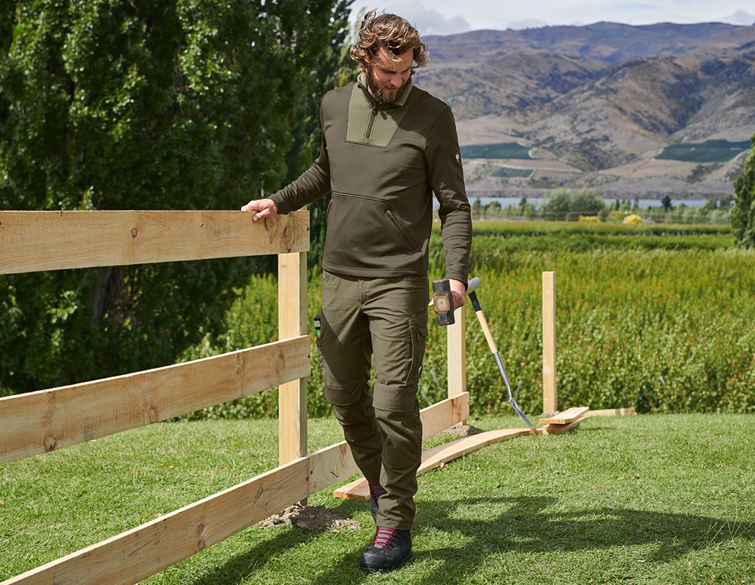 Bovenkleding: Funct.-Schipperstrui thermo stretch e.s.concrete + moddergroen/stipa-groen 1