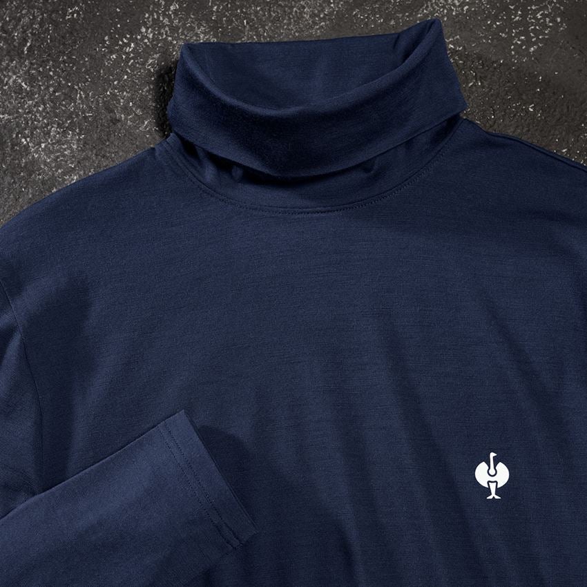 Onderwerpen: Shirt met col Merino e.s.trail + diepblauw/wit 2