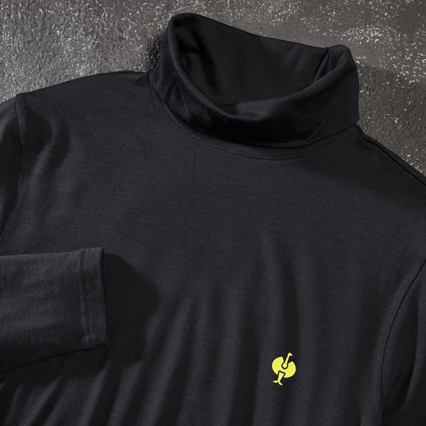 Onderwerpen: Shirt met col Merino e.s.trail + zwart/zuurgeel 2