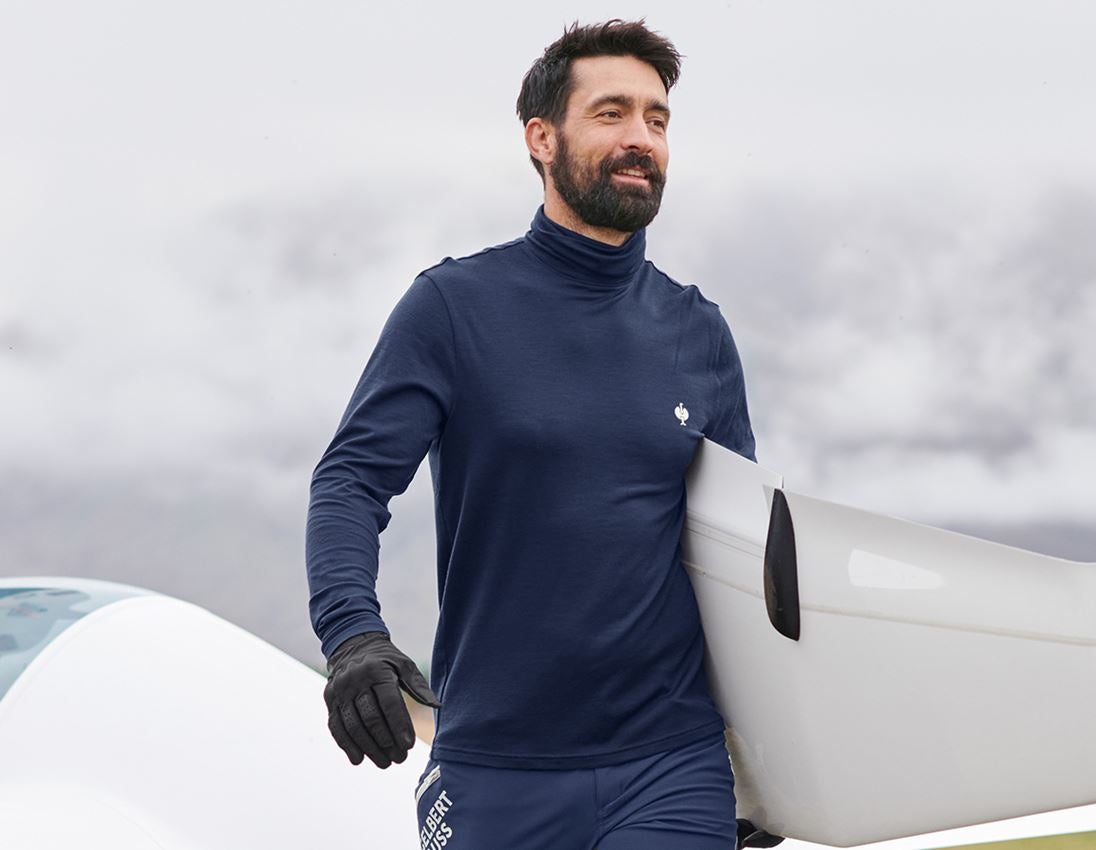 Onderwerpen: Shirt met col Merino e.s.trail + diepblauw/wit