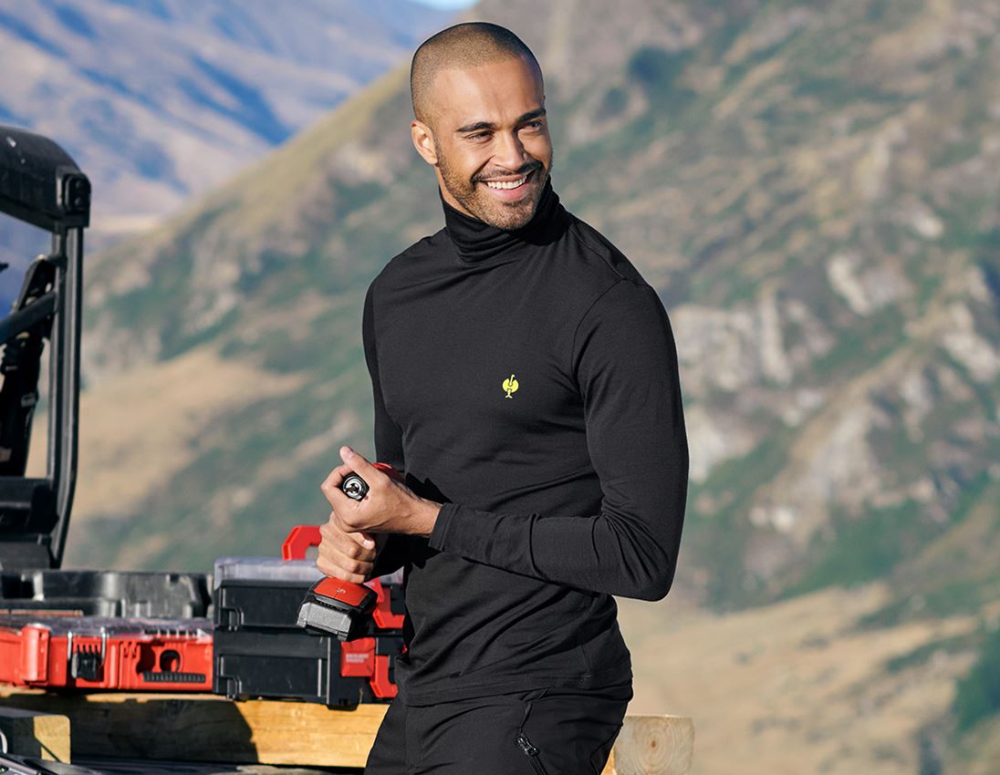 Onderwerpen: Shirt met col Merino e.s.trail + zwart/zuurgeel